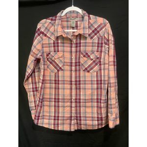 Wrangler Wranchers L Pink Blue Burgundy Pearl Snap Blouse Top